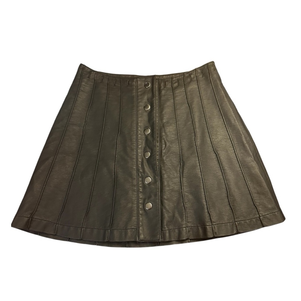 Free People Pleated Button Up Snap Front Goth Faux Leather Mini Skirt 0